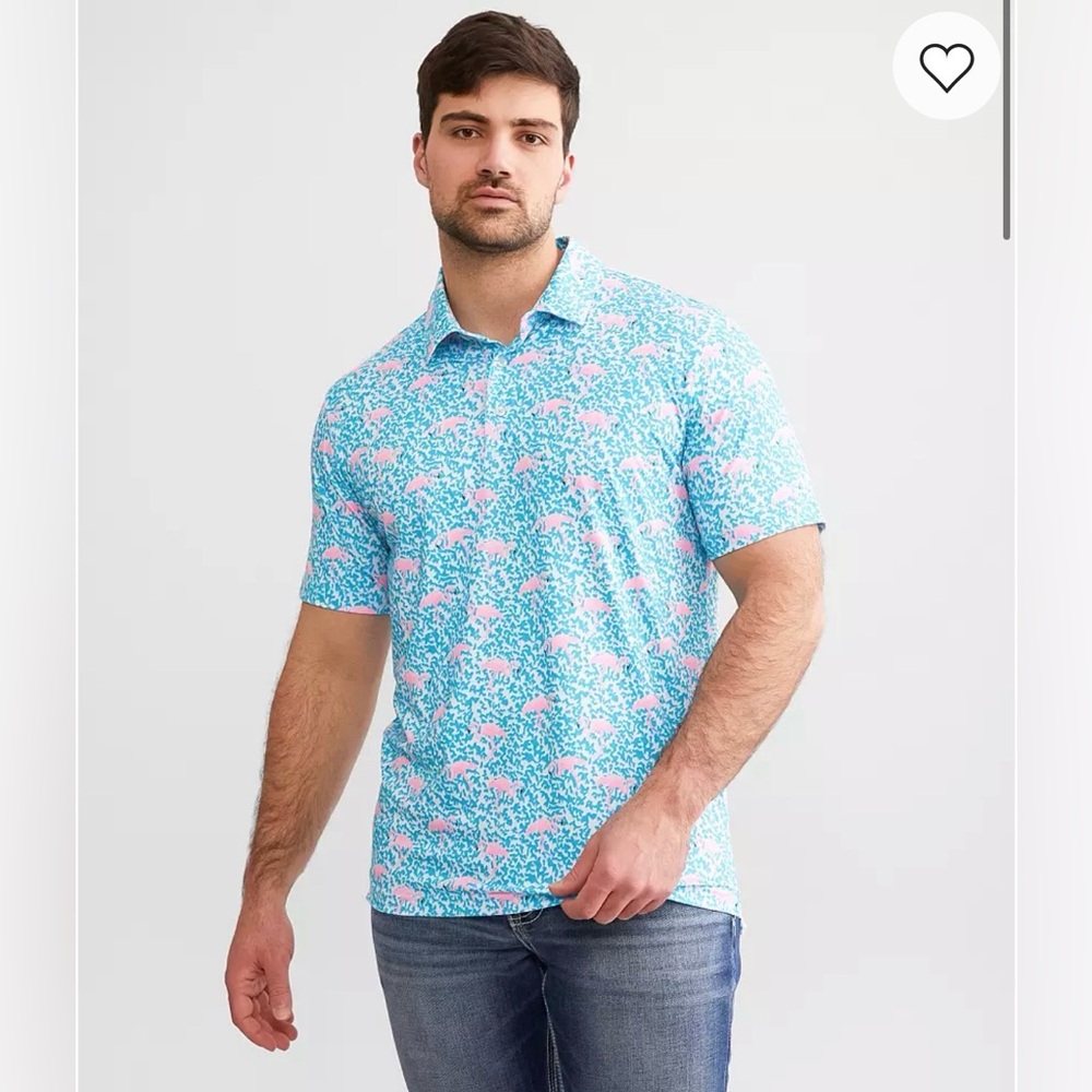 Chubbies Teal Polo with Pink Flamingo Pattern